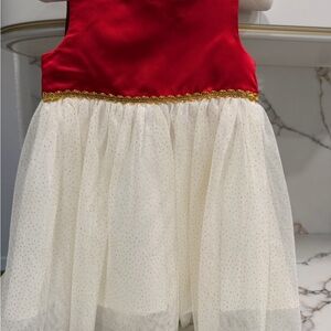 Red and White Dress with Gold Trim Christmas 2 yo